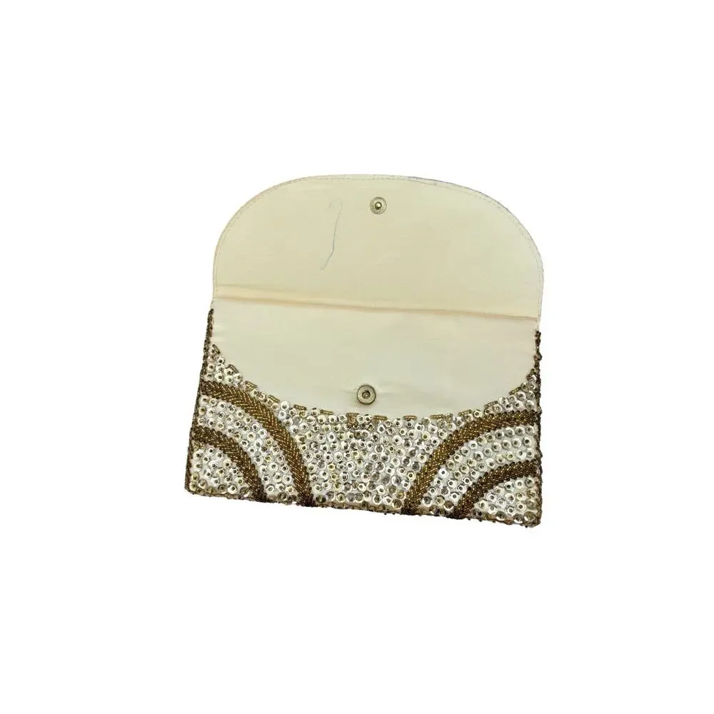 Vintage Magid Gold Sequin Beaded Evening Clutch Purse Art Deco Style
